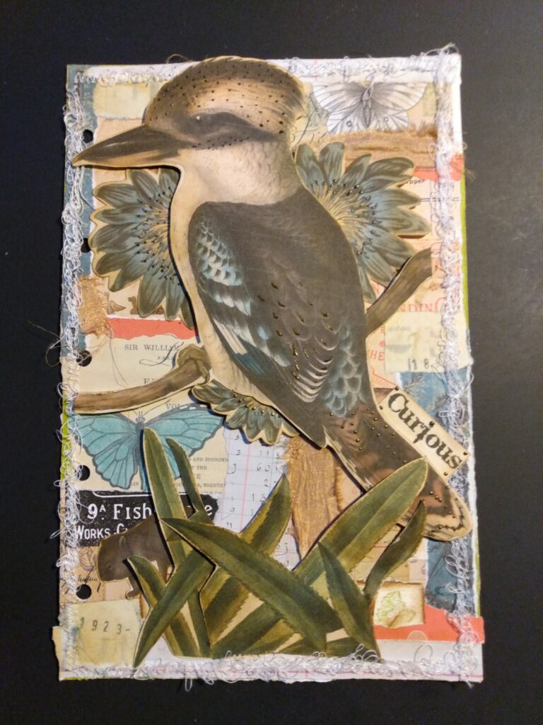 Blue Kookaburra junk journal page