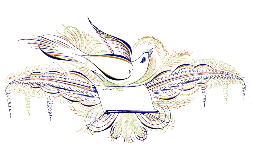 Spencerian label bird clipart