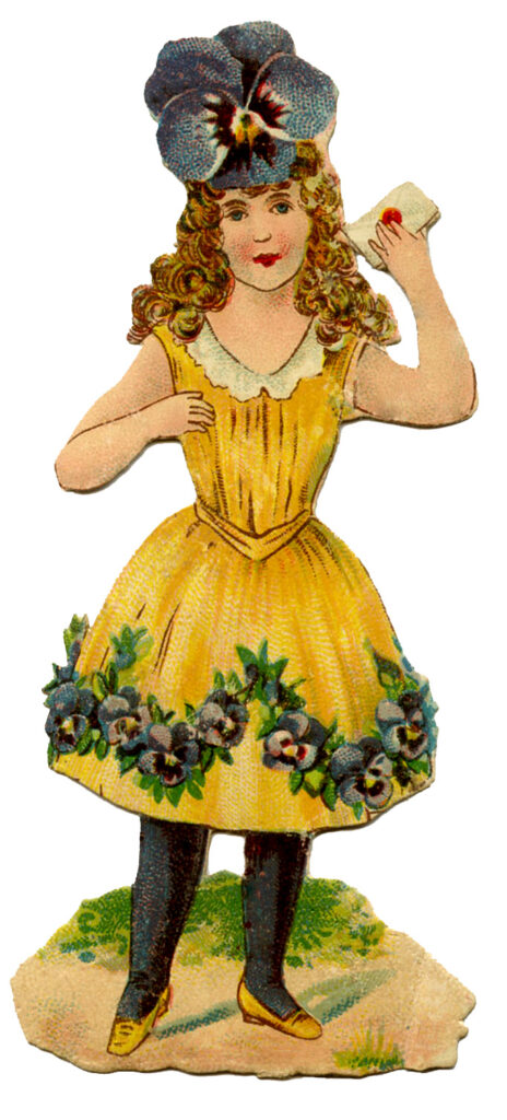 Girl yellow dress flower hair illustration