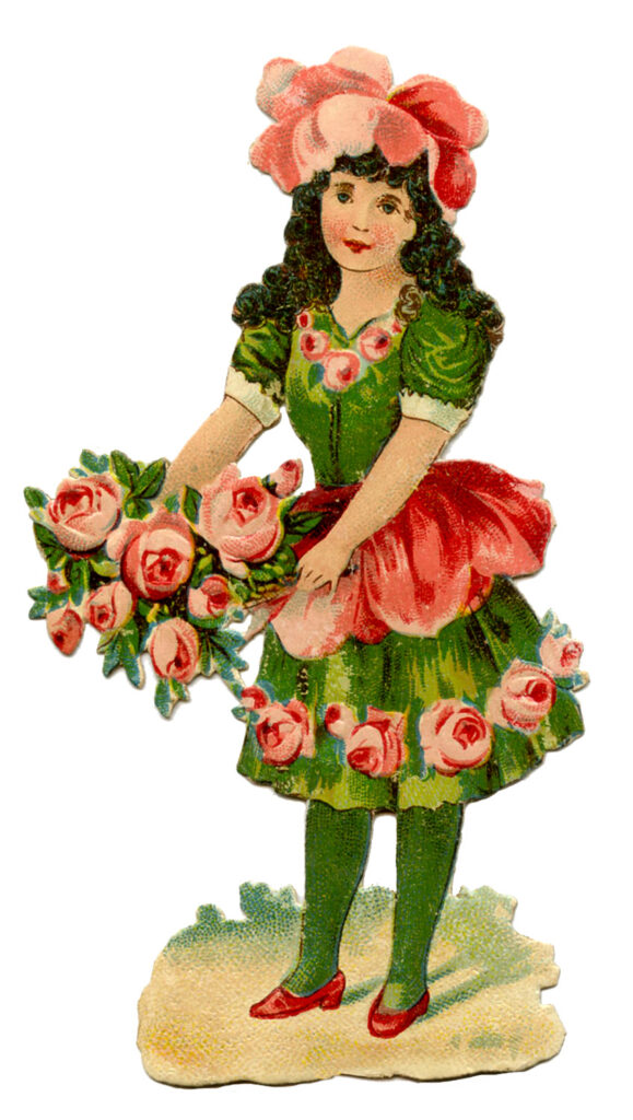 girl green dress flowers roses image