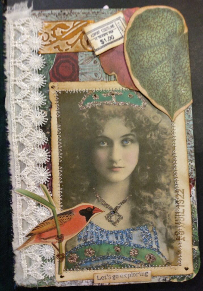 vintage girl bird junk journal page