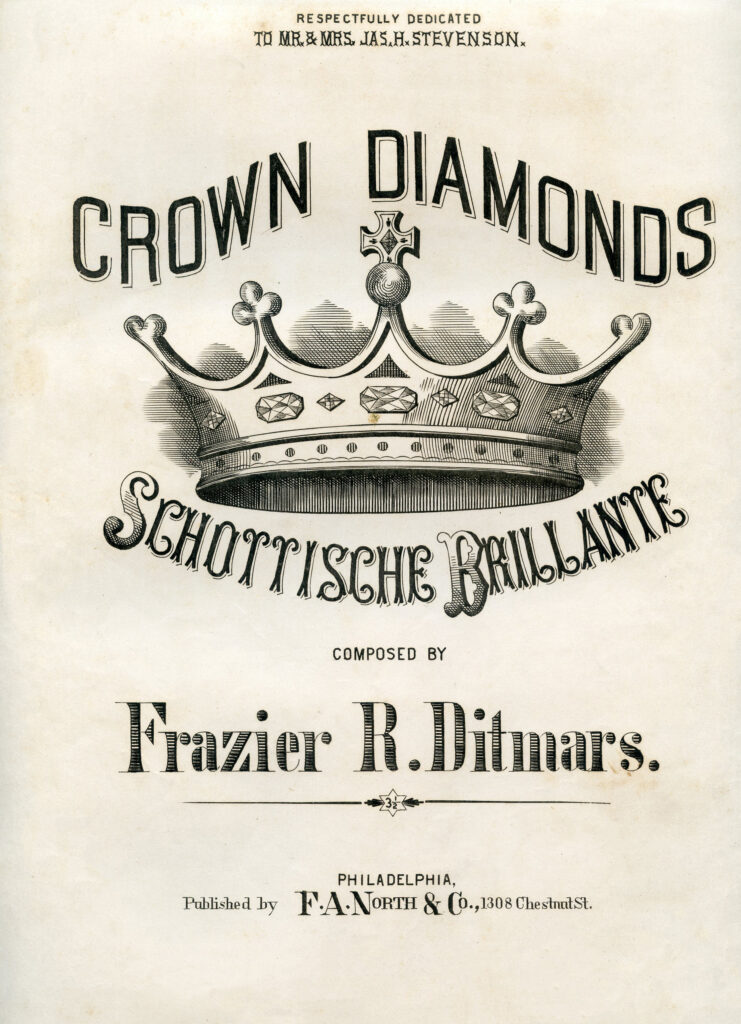 crown diamonds sheet music illustration