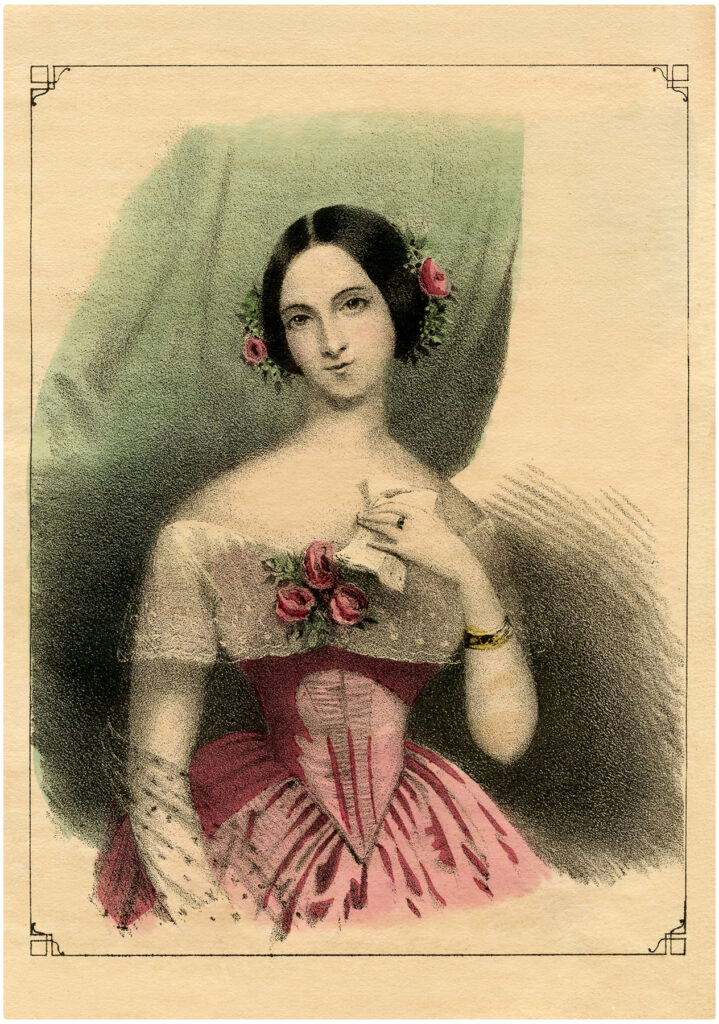 Victorian Lady Roses hair illustration