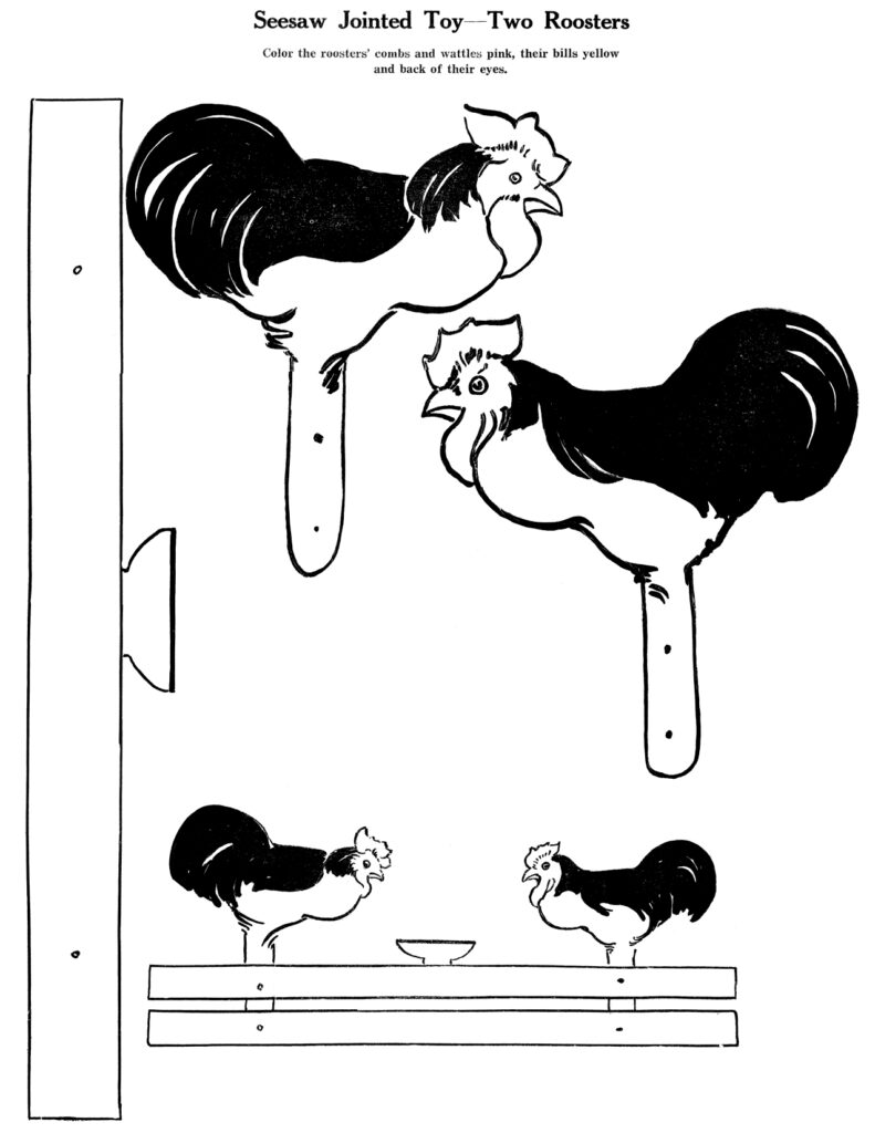 vintage printable toy roosters illustration