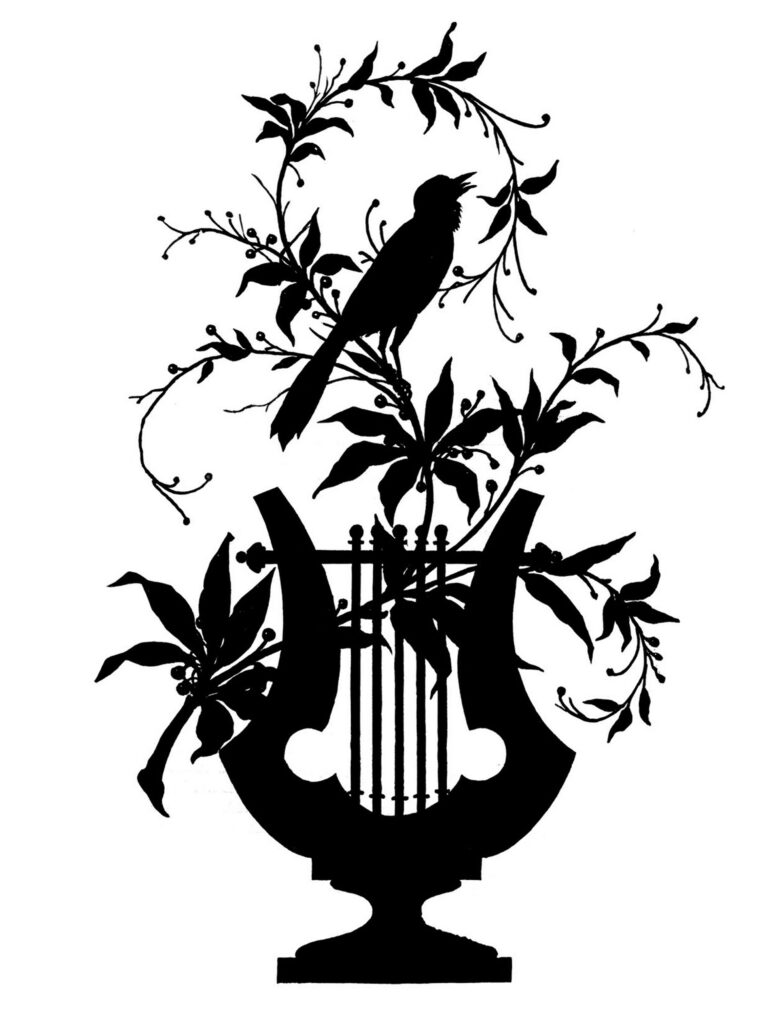 bird lyre silhouette vintage image