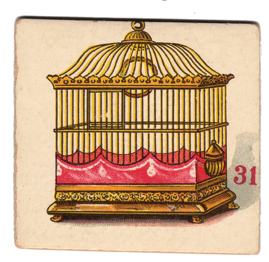 birdcage vintage game card illustration