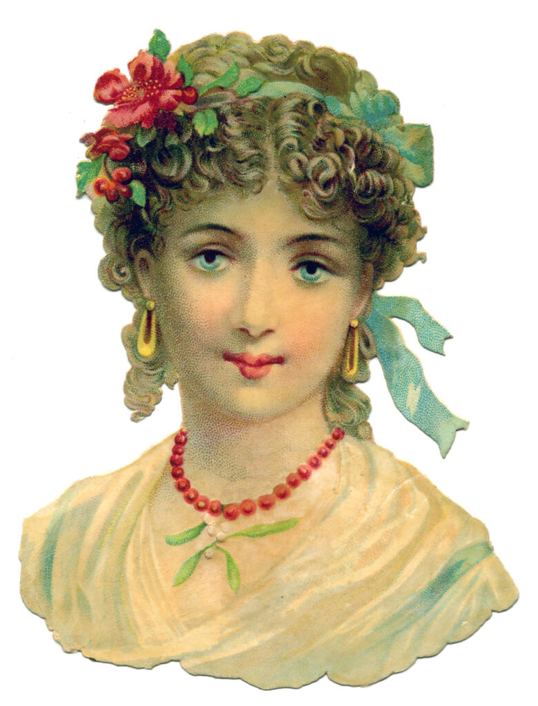 lady bust hair flowers ribbon clip art