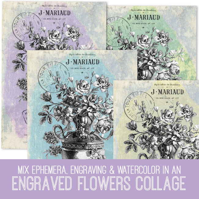 PSE tutorial engraved flowers collage
