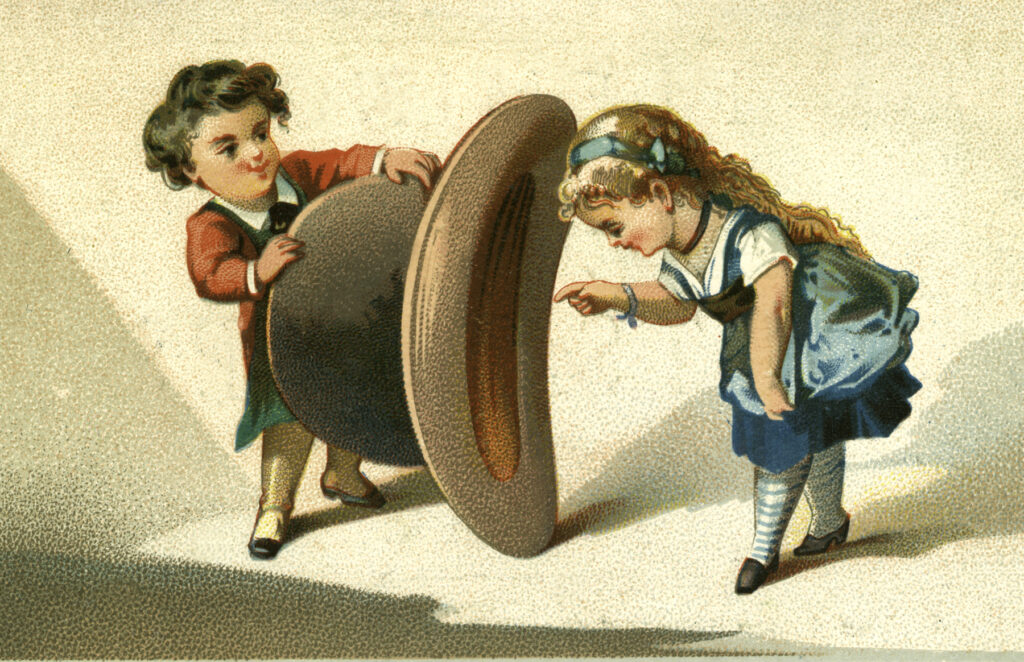  boy girl giant hat vintage image