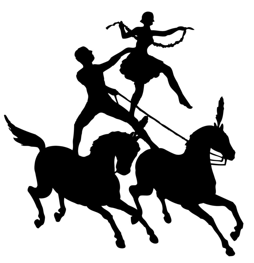 circus performers horses silhouette image