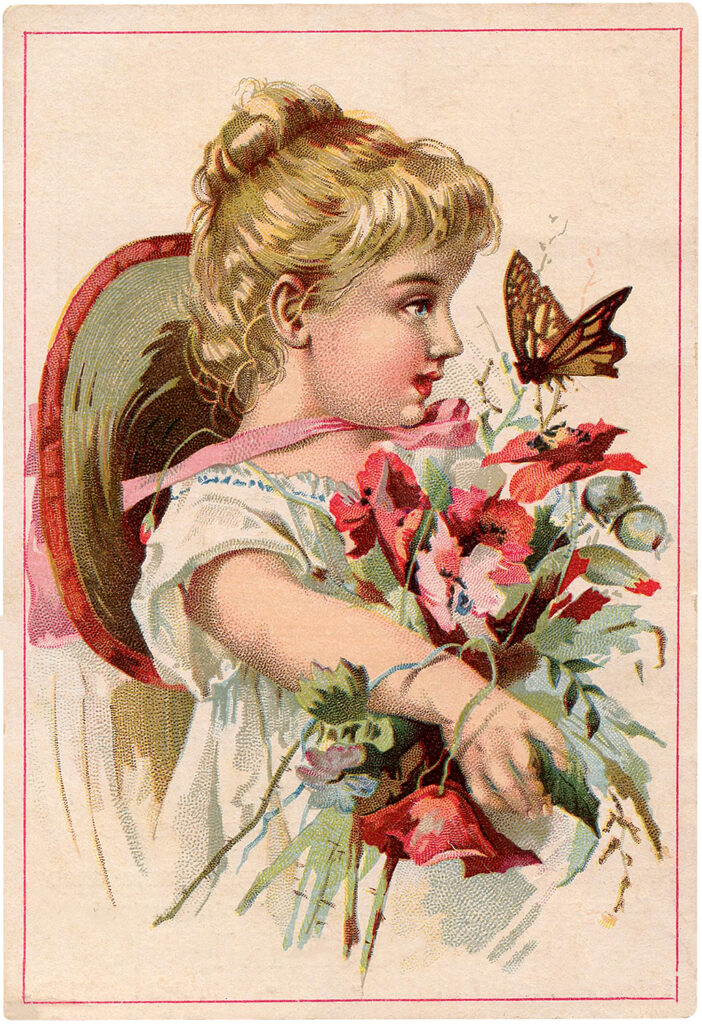 girl butterfly flowers vintage image