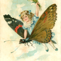 girl riding butterfly vintage image