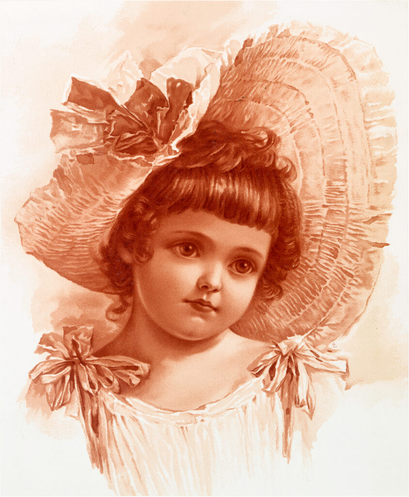 girl ruffled hat sepia image