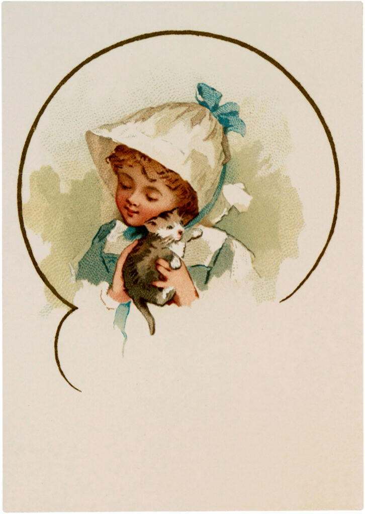 girl kitten hat illustration