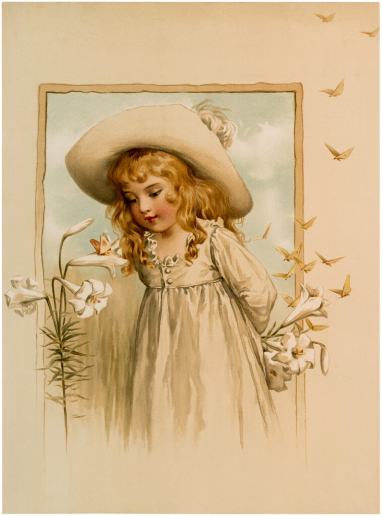 girl floppy hat lilies image