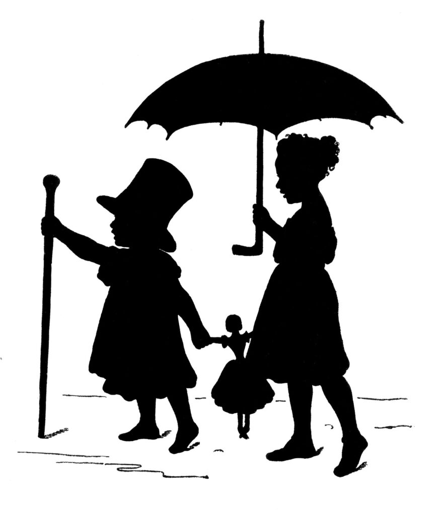 children silhouette doll umbrella illustration