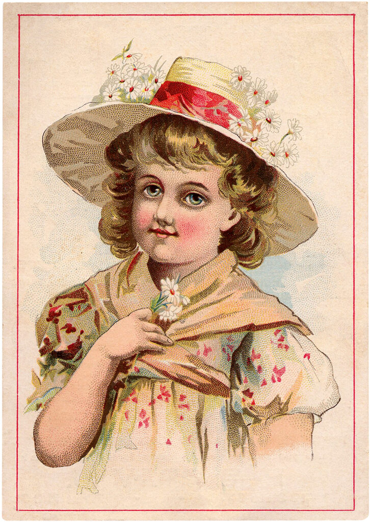 vintage trade card girl hat image