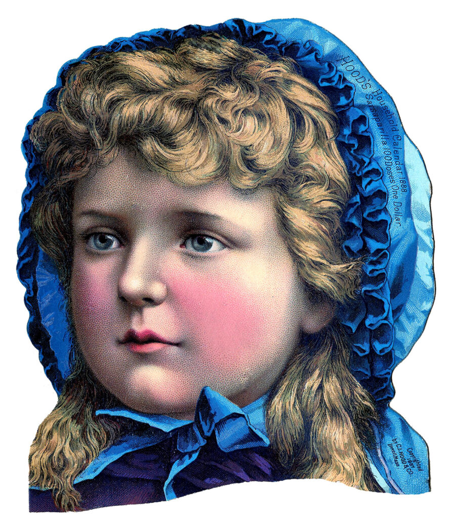 Victorian girl blue hat clipart