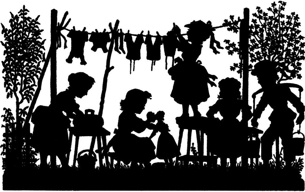 children laundry silhouette illustration