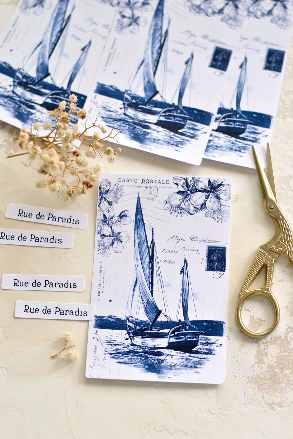 Sailboat postcards with scissors