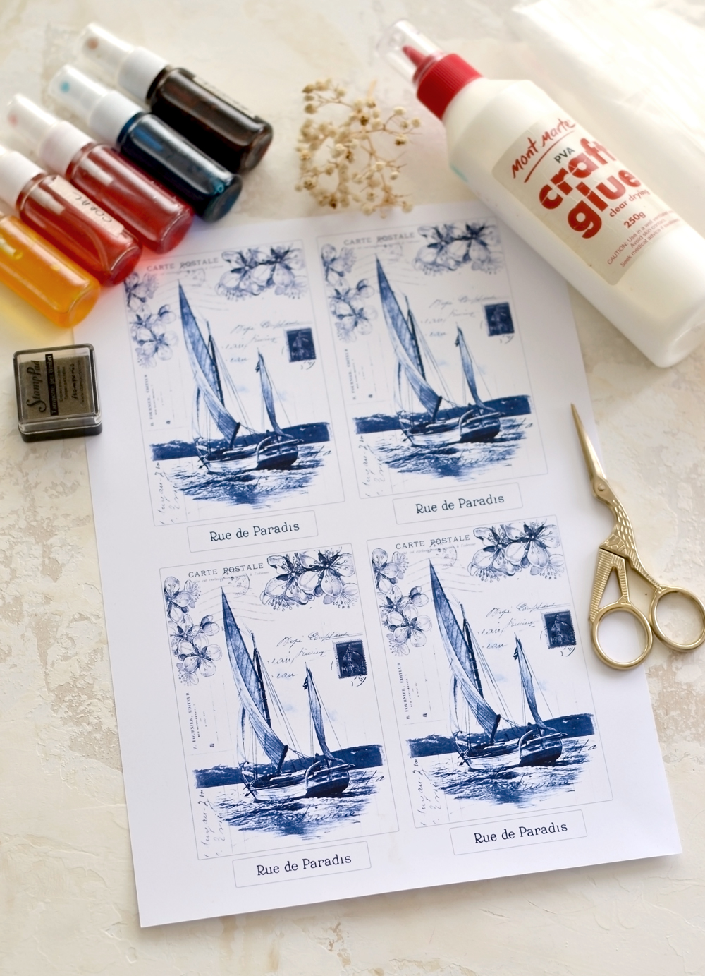  Sailboat postcards with scissors