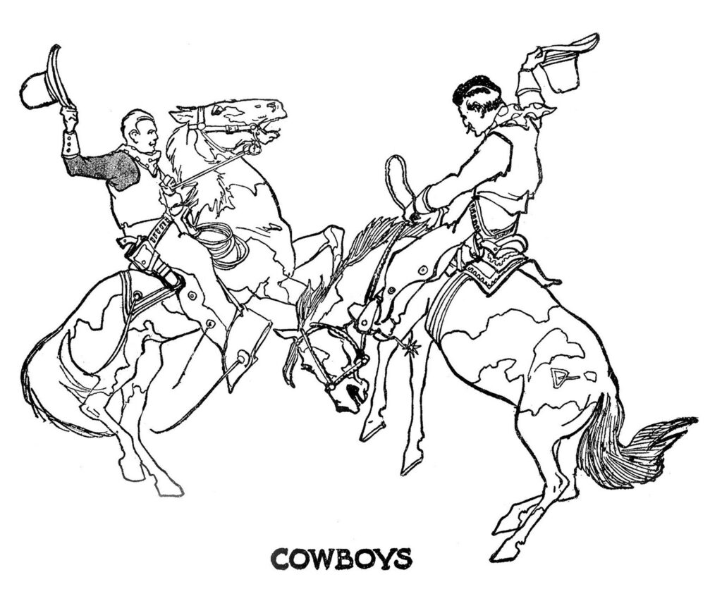 cowboys horses vintage illustration
