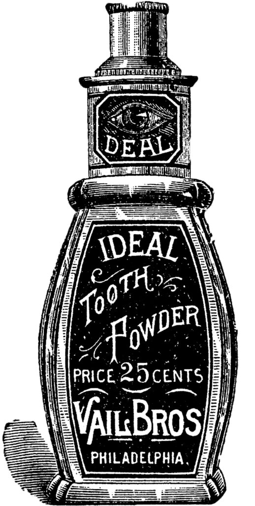 vintage tooth and dental powder bottle illustration