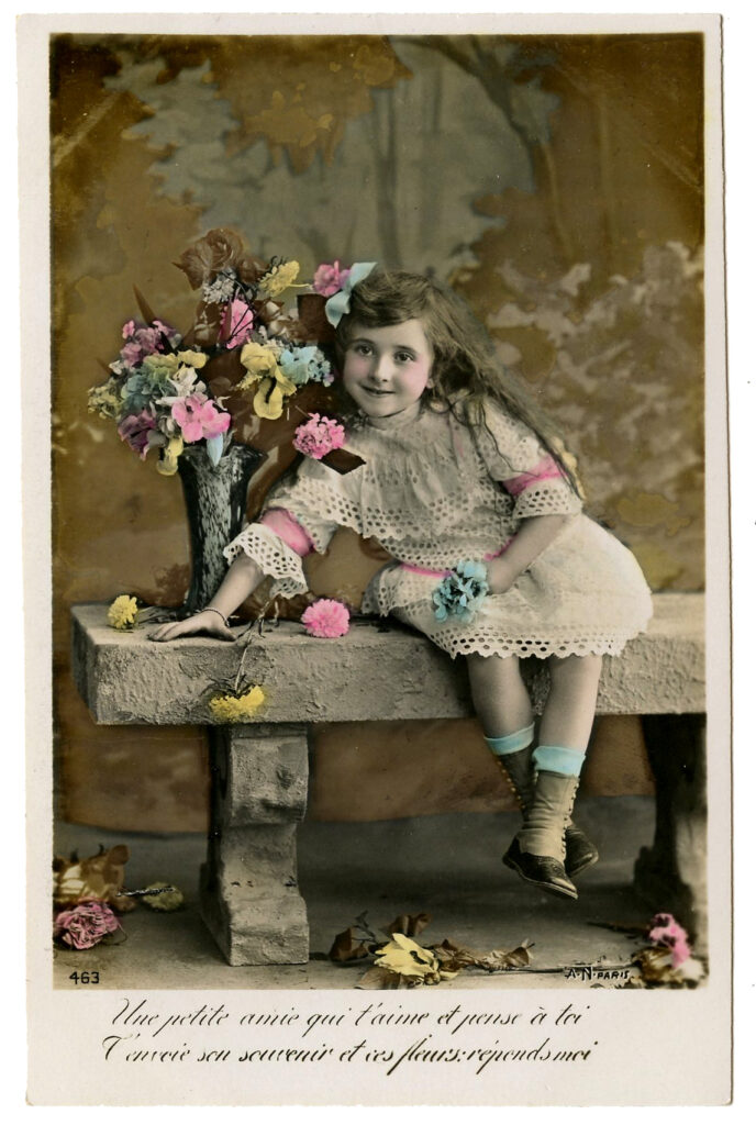 antique photograph girl bouquet image