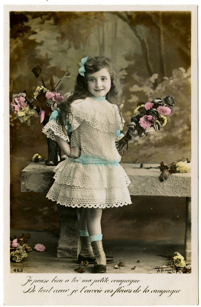 vintage photo girl with flowers image