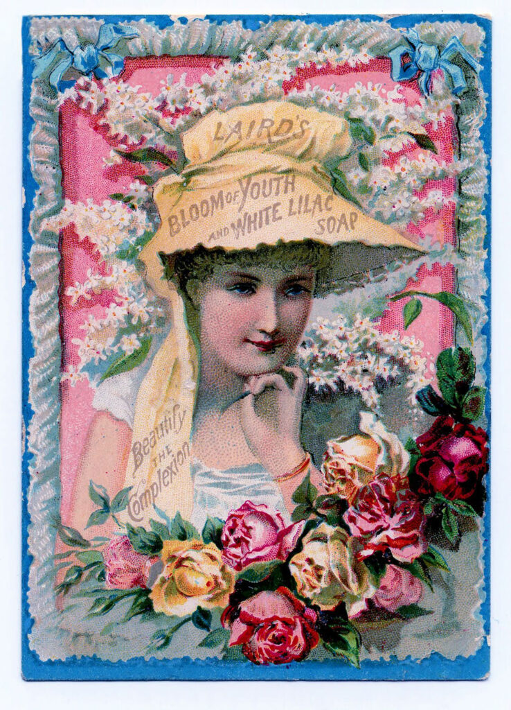 lady blooms bonnet soap illustration
