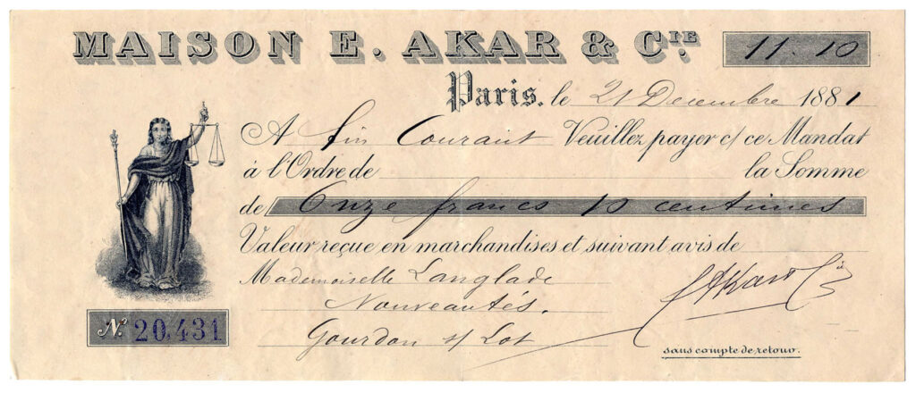 vintage Maison French Paris bank check cheque illustration