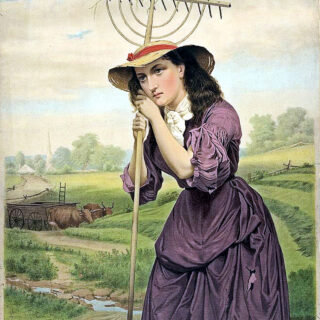 pretty gardener lady purple dress rake image