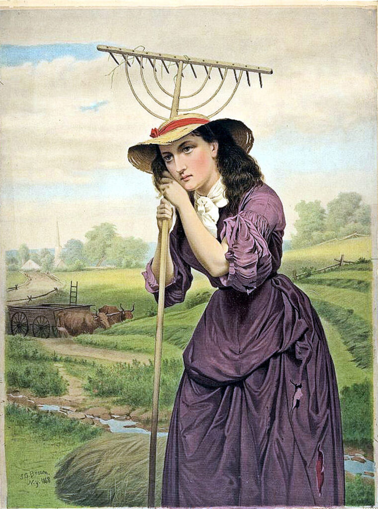 pretty gardener lady purple dress rake image