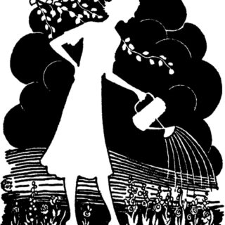 lady watering can plants silhouette image