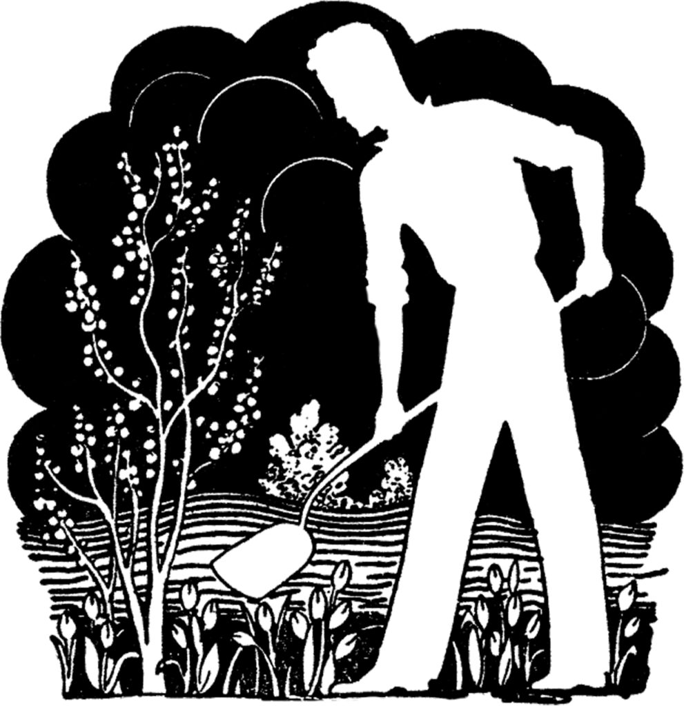 retro man gardening shovel image