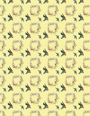 Background pattern with flowers and birds