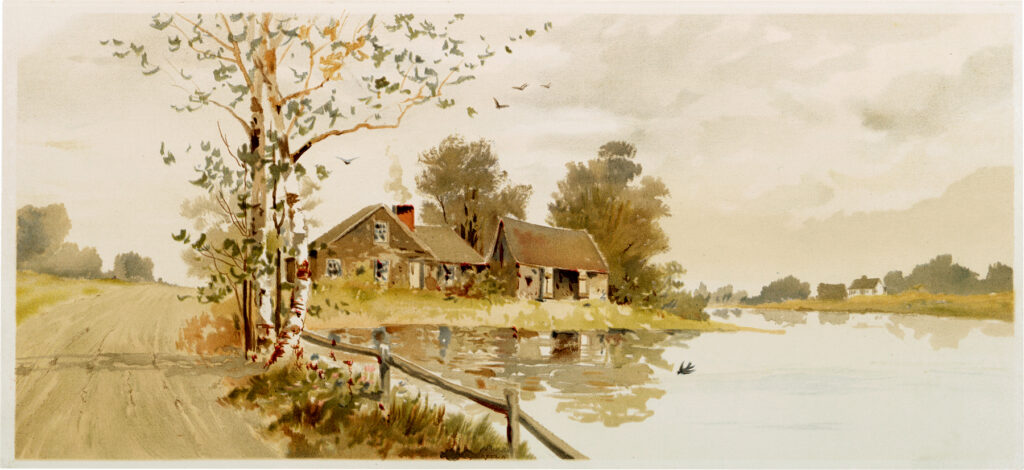 vintage lake house painting clipart