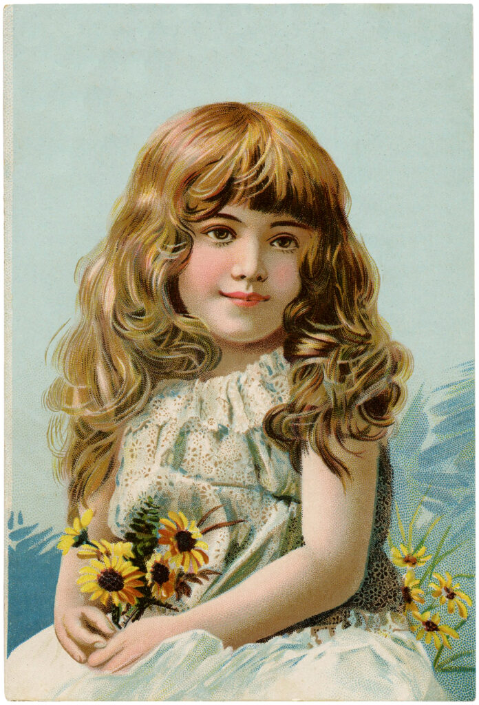 pretty girl bouquet flowers vintage image