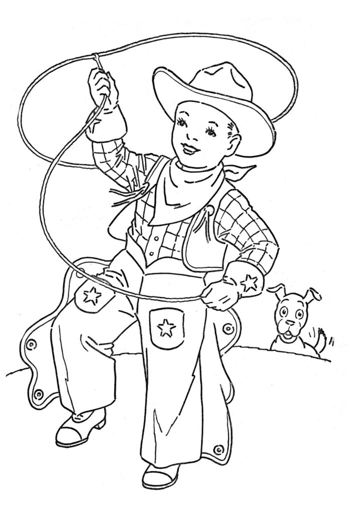 vintage cowboy kid chaps lasso hat clipart