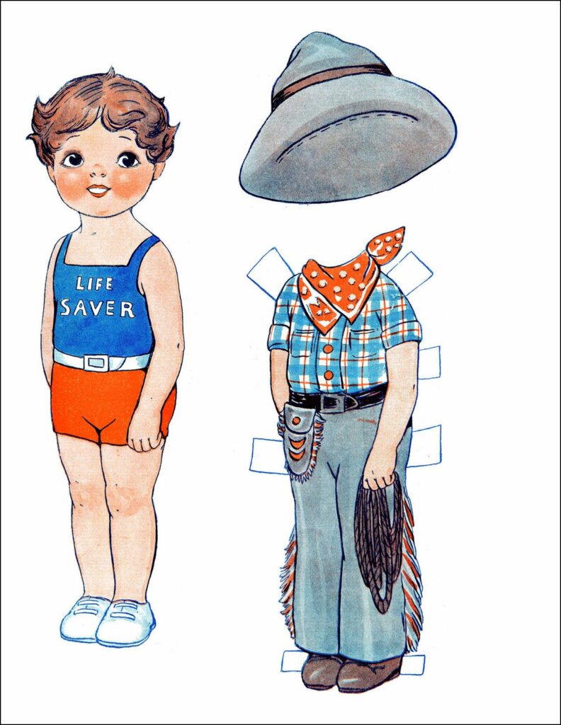 kid cowboy vintage paper doll clipart