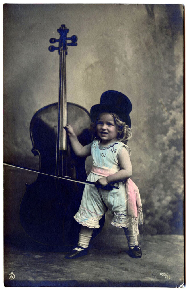 antique girl cello top hat clip art