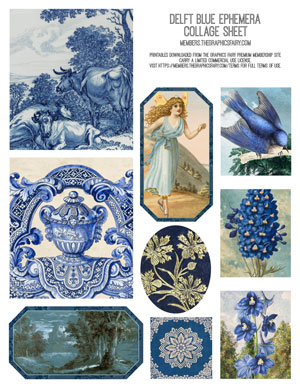 Blue themed collage sheet with flowers