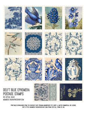 Blue themed stamps