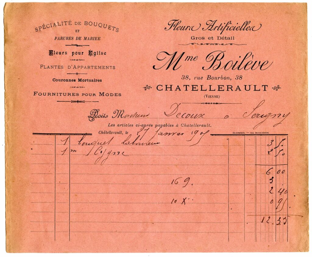 vintage pink French invoice image