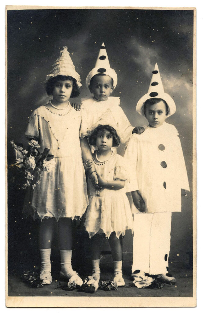 antique Pierrot clowns children photograph clipart