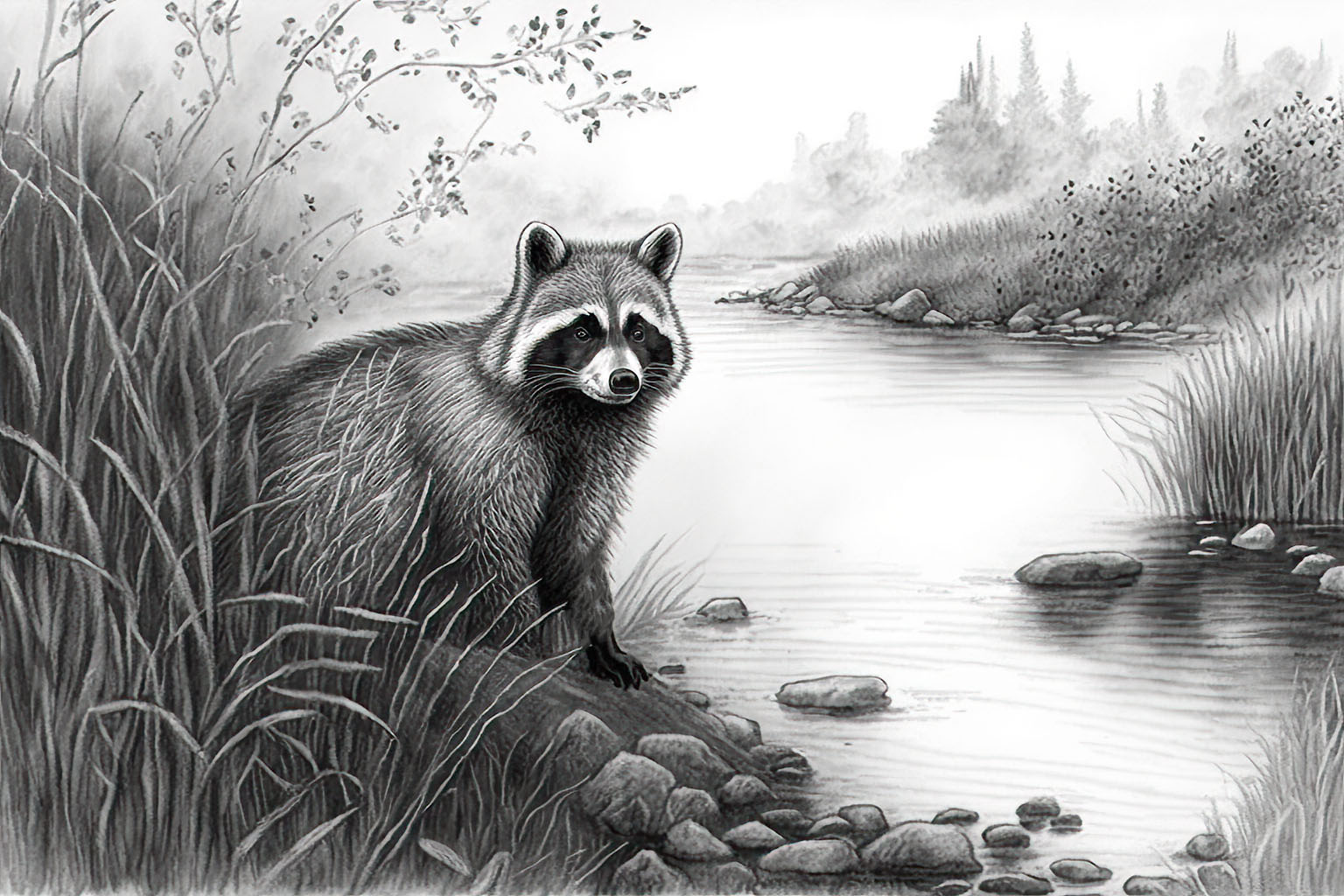 raccoon clip art black and white