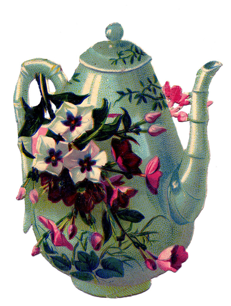 teapot flowers vintage illustration