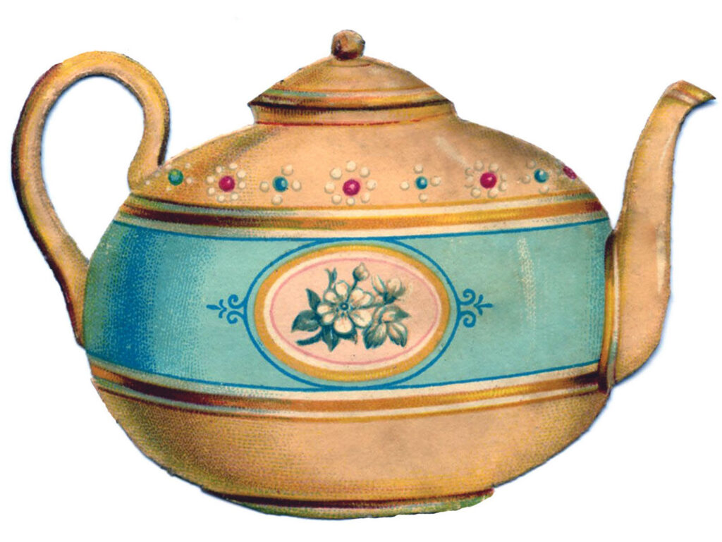 vintage teapot blue floral clipart