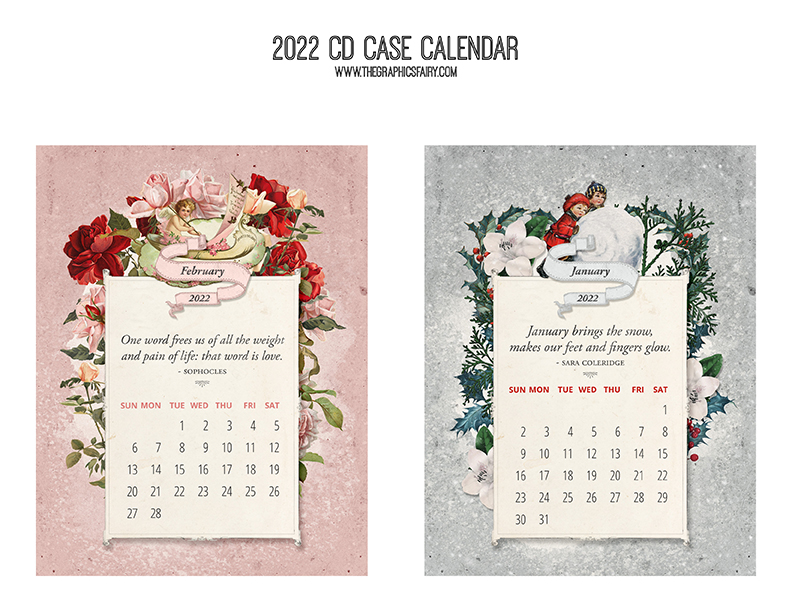Free Printable Floral Calendar January and February