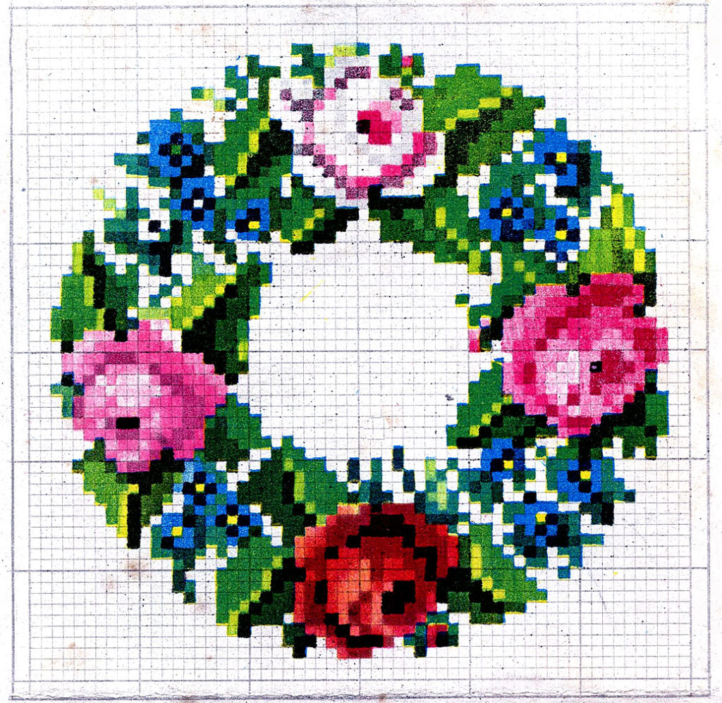 cross stitch floral wreath image